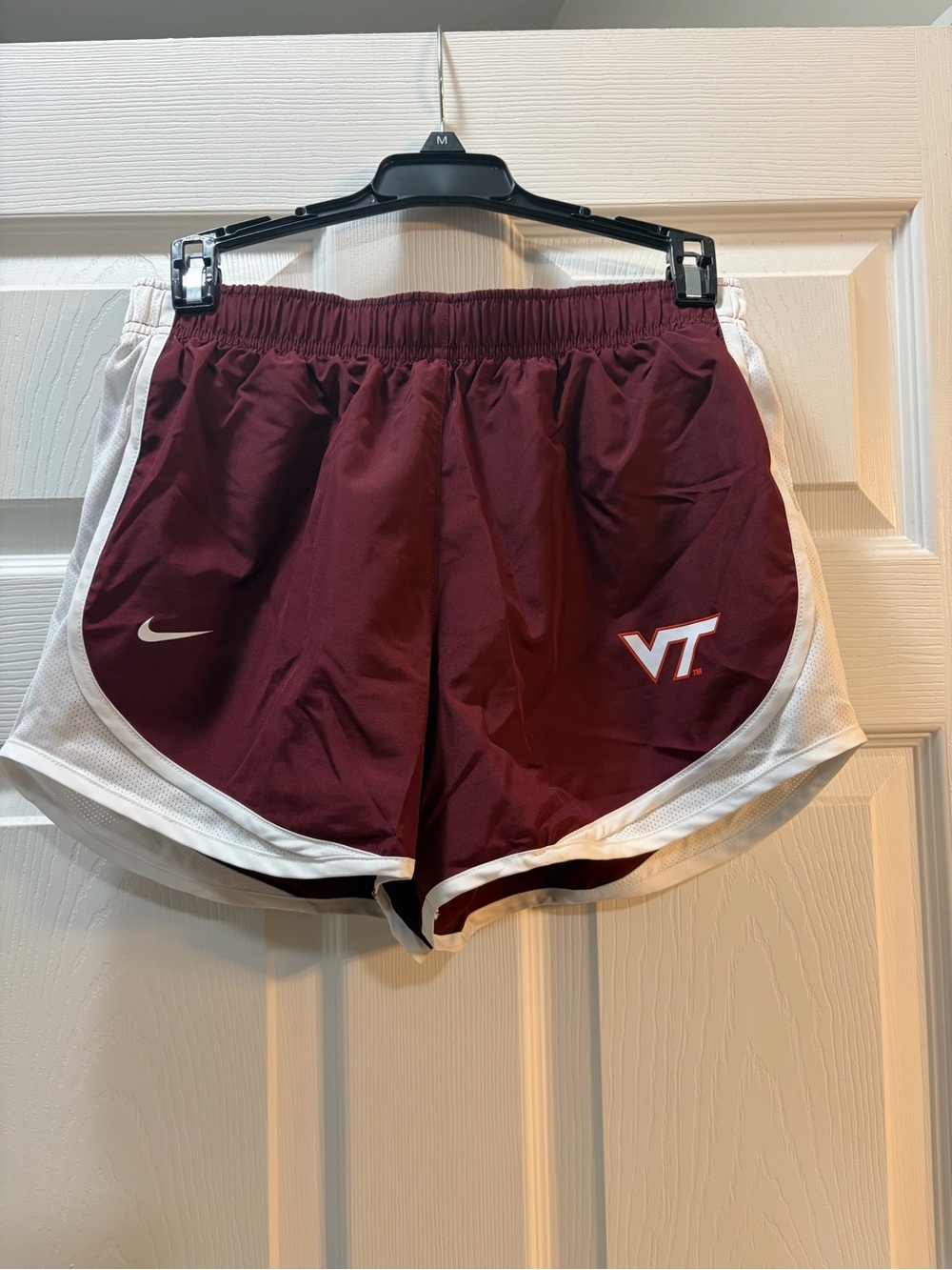Nike Women's Maroon Athletic Shorts with White Trim and VT Logo